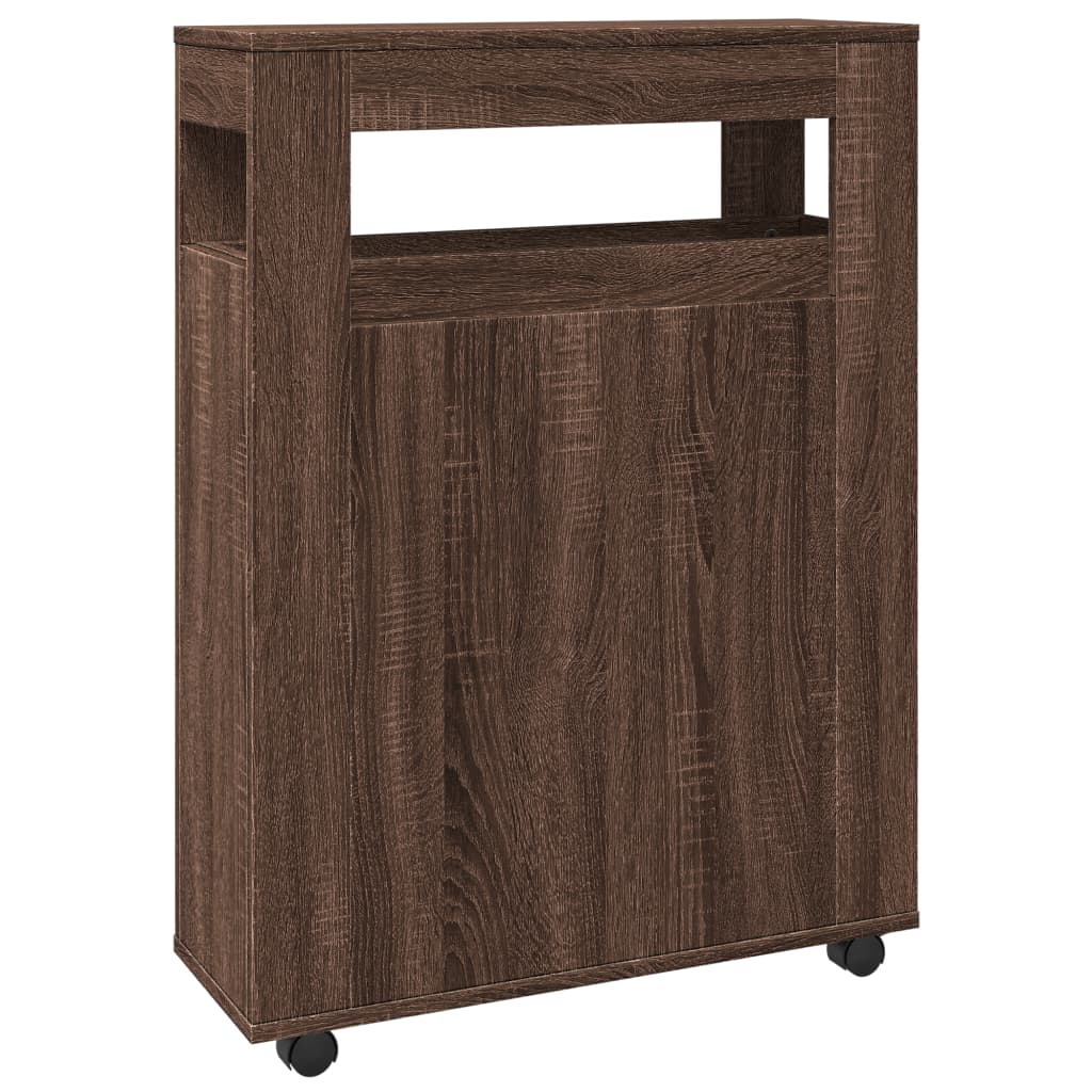Narrow Bathroom Cabinet with Wheels Brown Oak Engineered Wood